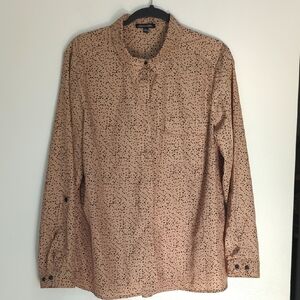 Notations Brown & Black Polka Dot Long Sleeve Button Front Blouse Size Large